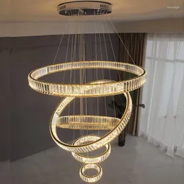 Lampadari Lampadario moderno per soggiorno Grande scala El Hall LED Crystal Round Rings Light Fixtures Home Decor Lamp