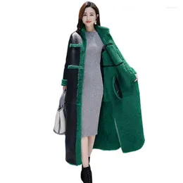 Kadın Trençkotları Kadınlar Sahte Kuzu Kürk Mağaza Kadınlar 2022 Moda Uzun Kış Deri Palto Sıradan Gevşek Gevşek Büyük Boyu Kadın Ceket