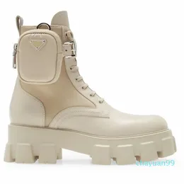 Tasarımcı -Ankle Boots Combat Boots Kış Botları Kadınların Ayakkabı Moda Tasarımcı Plak Dantel Up Kadınların Kayısı Deri Yüksek Topuk Platformu