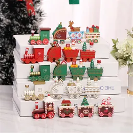 Ornamento di treno di Natale in legno con pupazzo di neve Reindder Figurine Favore di partito Giocattoli regalo per bambini Decorazione domestica KDJK2209