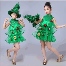 Noel Bebek Kız Giysileri Setler Yeşil Ruh Anaokulu Performans Kıyafetleri Kostüm Şapkası ve Noel Ağacı Elbiseler Set Çocuk Giyim