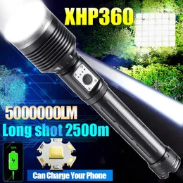 Фонарики Torches 5000000LM LY XHP360 Мощный светодиодный тип C USB Перезаряжаемая факел 10400MAH Flash Light 26650 Outdoor Camping