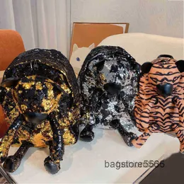 Bolsas escolares lindas para mujeres Sports Luxury Tiger Shape Sequins Mochila de cuero Bolsas de diseño de bolsos