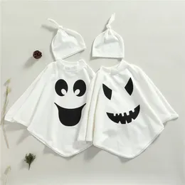 Pullover Baby Girl Boy Halloween Ghost Printed Cloaks with Hat Beanie 1-6Y Toddler Kids Holiday Festival Cosplay Costume White Cape Coat 220919