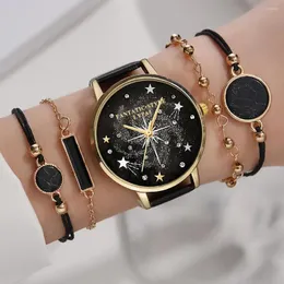 Wristwatches 5pcs Set Watch Women Luxury Leather Analog Ladies Quartz Wrist Top Style Fashion Bracelet Relogio Feminino