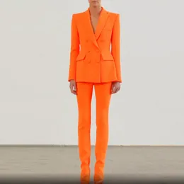 Nowa osobowość Dwuczęściowe spodnie damskie Sets Suit o podwójnie piersi Casual Cut Original Design Blazer Fashion Show Orange Business Suits
