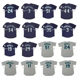 Gla1999 Retro 24 Ken Griffey Jr. Trikot 3 Alex Rodriguez 44 Mike Cameron 51 Randy Johnson 34 Rickey Felix Hernandez 11 Edgar Martinez 29 Bret