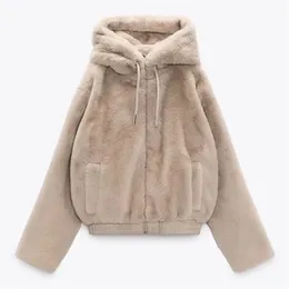 Chaqueta con capucha yang gao mao de felpa con efecto de piel sintética dulce para mujer de otoño e invierno DiYiG para mujer