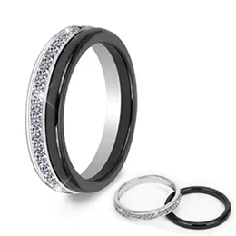 2PC Ustaw klasyczny czarny ceramiczny pierścionek Piękny zarysowani biżuteria dla kobiet z Bling Crystal Fashion Ring2274