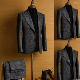 Men's Suits Tweed Wool Blends Men Formal Blazer Masculino Vestido Trajes Tailor-Made Smoking Business Work Wear 2 Pieces Jacket Pants