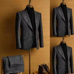 Herrenanzüge Tweed Wollmischungen Männer Formelle Blazer Masculino Vestido Trajes Maßgeschneiderte Rauchergeschäft Arbeitskleidung 2 Stück Jacke Hose