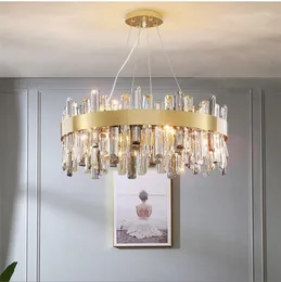 قلادة مصابيح Nordic LED Crystal Chandelier لغرفة المعيشة المطبخ المطبخ الفاخرة فيلا الذهب/ الكروم المصقول مصقول الصلب ديكورن