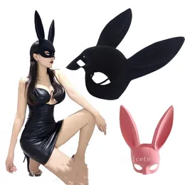 Long Ears Rabbit Mask Bunny Masks Party Costume Cosplay Halloween Masquerade Pink/Black Halloween Masquerade Rabbit Ear Masks LT042