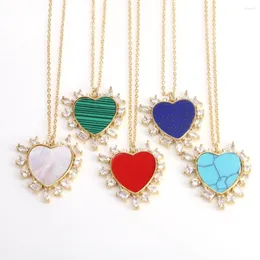 Chains 5Pcs Luck Gold Plated Turquoise Stone Heart Necklace Colorful Enamel Shell Cubic Zircon Pendant For Girls