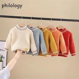 Pullover PHILOLOGY pure color fall winter boy girl kid thick crew neck shirts solid long sleeve pullover sweater 220919