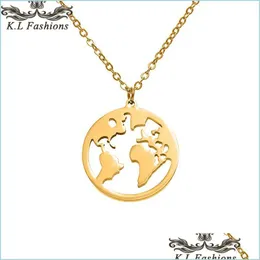 Colares pendentes Moda de colar de aço inoxidável pingente de mapa do mundo Calhas de declaração colares Sier Rose Gold Globe Jóias G Dhtu6