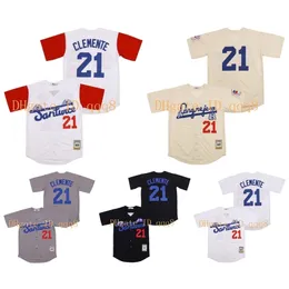 Glatop Quality 1 21 Roberto Clemente Jersey Santurce Crabbers Puerto Rico 유니폼 화이트 크림 회색 검은 색 스티치 야구 유니폼