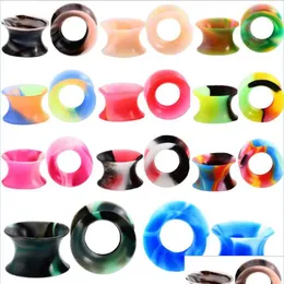 Plugs Tunnels Tunnels Body Jewelry Sile Flexible Thin Double Flared Flesh Tunnel Plugs Gauge Expander Stretcher Earlets Earrings Ear Dhjo5