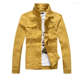 Мужские куртки весна и осенние джинсы пальто молодые мужчины джинсовая куртка модная мальчик Слим с длинным рукавом желтый