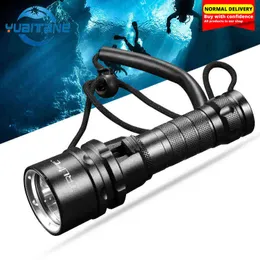 Professionell XM-L2 Diving Scuba ficklampa under vattnet 200m vattent￤t b￤rbar laddningsbar lykta ficklampa med handrep J220713