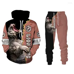 Men's Tracksuits Fashion Lion 3D Print Hoodies Suit Male Autumn And Spring Casual Sweashirt Sweartpants Set Men Tracksuit Men's Clo