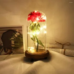 الزهور الزخرفية عيد الحب هدية الاصطناعية الورود الأبدية في الزجاج LED قبة عيد الميلاد ديكور هدايا سنة الزفاف