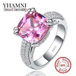 Yhamni Neue Ankunft Luxus Eheringe für Frauen 925 Silberring Set 12mm 4 Ct Pink Diamond Ring Fashion Schmuck Vollmr146319i