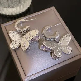 Romantische glänzende silberne Farbe Schmetterling baumelnde Ohrringe 925 Silber Nadel Piercing Ohrring Strass Kupfer Zubehör für Mädchen