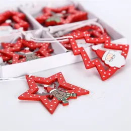 Christmas Tree Wooden Ornament Kit Star Hanging Pendants New Year Christmas Treehome Decorations for Holiday Party Gift Supplies MJ0817