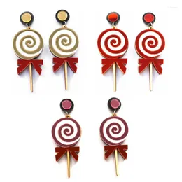 Stud Earrings Cute Mirror Gold Red And Pink Lollipops With Bowtie Wood Base Stick Acrylic For Women Creative Sweets Jewelry