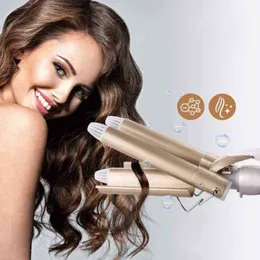 Loklersy do włosów prostownicy do włosów Curler 3 lufa Curling Iron Wand Temperatura Regulowana Ogrzewaj Szybko Ostatni długi syrena Waver Waver żelazo T220916