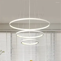 Pendelleuchten, moderne Leuchten für Wohnzimmer, Esszimmer, 80 cm, Kreisringe, Acryl-Aluminium-Körper, 110 V/220 V, LED-Lampenbefestigungen