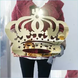 Decora￧￣o de festa Personalizada Gold Sier espelho acr￭lico Prince Princesa Coroa Parede da parede pendurada sinal de casamento Babysher Giftparty Drop Dheci