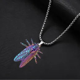 Titanium steel Colorful cicada Pendant Necklace Men Hip Hop Fashion jewelry