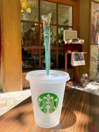 Deusa da sereia da Starbucks 16oz/473ml canecas plásticas copos reutilizáveis ​​bebidas altas claras na forma de pilar de pilar de pilar de palha de palha bardian 50pcs grátis