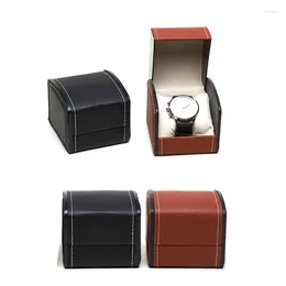 Titta på lådor Faux Leather Square Box Jewelry Case Display Present med kuddkudde Lagring av handledsskydd