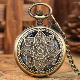 Zegarki kieszonkowe Brązowe Lotus Manualna zegarek mechaniczny Niebieskie cyfry rzymskie Wyświetlacz ręcznie kręte wisiorek