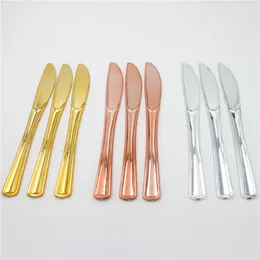 Gold/Silver Disposable Dinnerware Plastic Forks Tableware Dessert Knives Forks Spoon Cutlery Set Wedding Birthday Party Decor Supply