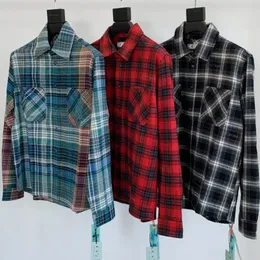 22ss mens black white plaid casual shirt off polar fleece shirts American hip-hop men women long-sleeved cardigan coat