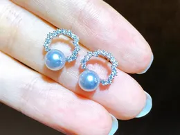 22091806 Diamondbox - Pearl Jewelry Earrings Ear Studs Sterling 925 Silver Circle Akoya 5-6 MM Rinestone Zircronia Simple Gift Idea