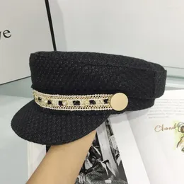 Visors Europe i Stany Zjednoczone na płaskie marynarkę wojenną Beret Tweed Knitting Hat Rekaperia Anglii