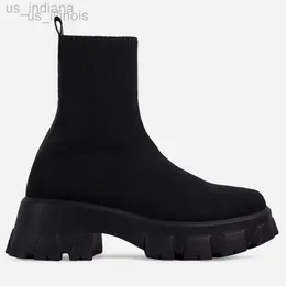 Sapatos de botas Mulher malha de malha meias femininas de sola grossa de sola respirável plus size 43 Saltos de plataforma L220916