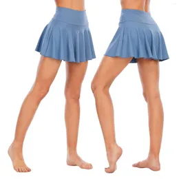 달리기 반바지 여성 포켓 유니버설 스포츠 바닥 스커트 요가가 내장 단색 하이 허리 주름 12 색