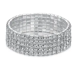 Catena a maglie Super Flash Crystal Mti-Layer Row Bracciali a catena elastica con diamanti per le donne Moda Bracciale di lusso Gioielli Gif Lulubaby Dhm3R