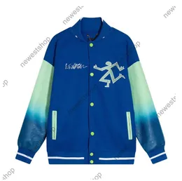 2022 Autumn Mens Projektanci kurtki stopniowe patchwork bomber kurtka męska rękaw ze skórzanymi literami płaszcze odzież wierzchnia menu ubrania bawełniany płaszcz niebieski płaszcz