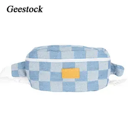 Geestock Denim Taist Paking Vintage Grid Fanny Pack dla kobiet popularne harajuku czarnoksiężnik Crossbody Bag Summer Style Torby J220705