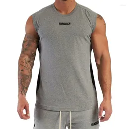 M￤n kostymer ankomst gr￥ bomull Sommarsport M￤n fitness som k￶r ￤rml￶s t-shirt Slim Fit Vest Training Shirt