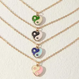 Sweet Cool Yin Yang Tai Chi Necklace Trendy Colorful Oil Drip Ba Gua Love Heart Pendant Neck Chain Necklaces Jewelry For Womens