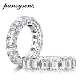 100% Real 925 Sterling Silver Emerald Cut을 만든 Moissanite 다이아몬드 약혼 결혼 반지 여성 Fine Jewelry Ring Cluster341I