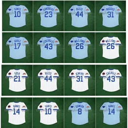 Gla1970's 100th Baseball Jersey Ryne Sandberg Ron Santo Anthony Rizzo Greg 31 Maddux Mark Grace Dennic Eckersley Billy Williams Sammy